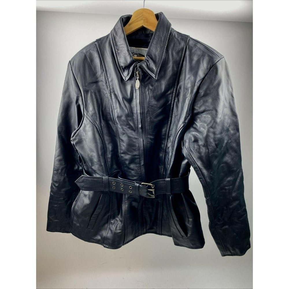 Z1R Black Leather Jacket Women’s Size 16 Belt Moto